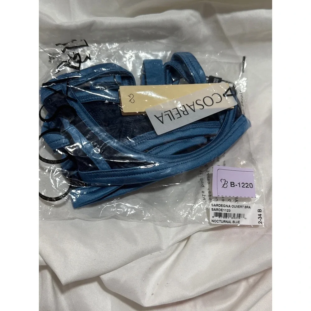 Cosabella Sardegna 3 Pc Open Cup Bra Garter Belt Open Bikini Set Nocturnal‎ Blue